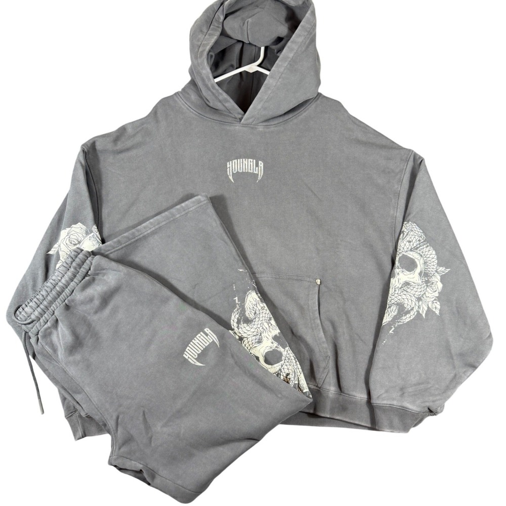 YoungLA Dawn Collection Gray XXL Hoodie + Large Sweats Set 30x30 Skull Goth Gym